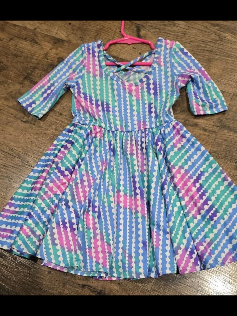 Dotdotsmile Baby Girls V-Neck Twirl Dress in Blue & Purple Stripe Print Sz 3/4